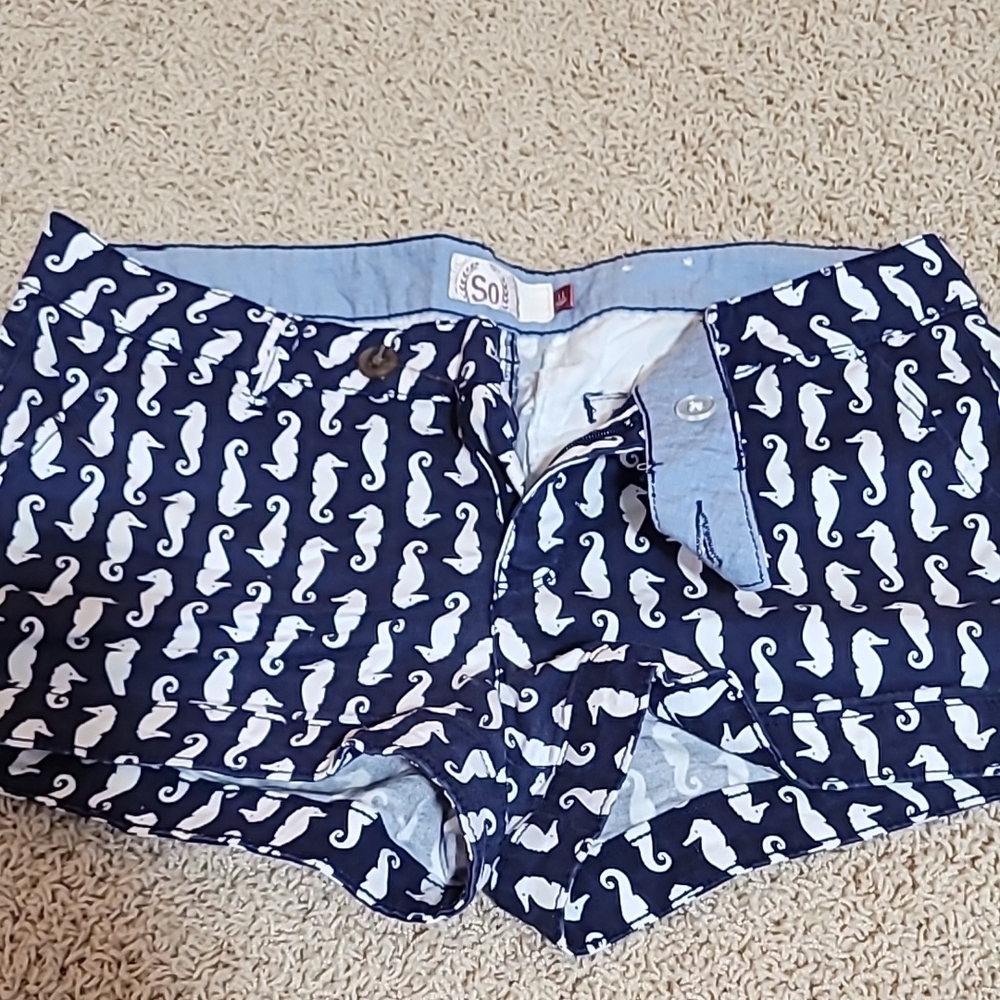 SO Navy Blue Seahorse Print Women's Shorts